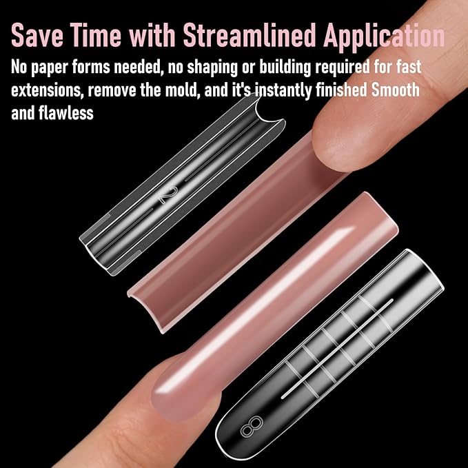 Sandwich Dual Nail Forms, XXL Straight Square (Sculpted) Poly Gel Nail Extensions Nails Mold, Quick Polygel Extensions Salon Nail Art Tools, 15 Sizes 150 Pieces