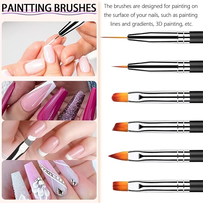 French Tip Nail Stamp Set, Clear Silicone Nails Stamping Jelly Stamper with Scraper & 6Pcs Double Head Nail Art Brushes for DIY& Salon Manicure Art