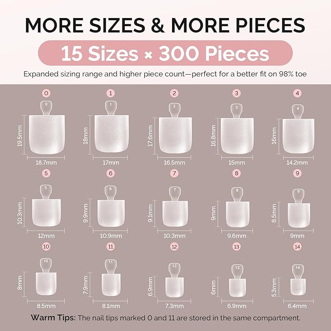 MelodySusie Square Toe X Nail Tips - 300Pcs 15 Sizes Clear Acrylic, Full Matte Full Cover Press on Nails for DIY Extension & Salon Use,Pre-Shaped for Long-Lasting Manicure