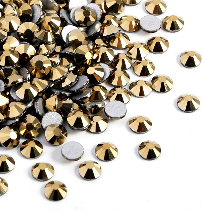 Beadsland 1440pcs Flat Back Crystal Rhinestones Round Gems for Nail Art and Craft Glue Fix, Aurum, SS12, 3.0-3.2mm