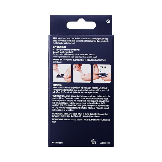KISS Gel Fantasy 28 Pcs Press On Nails, Long Almond Fake Nails, Black Grey Snake Design Stick On Extensions, Reusable Full Cover Kit with Glue, Manicure Stick & File, 7 Day Wear, Vegan & Cruelty Free