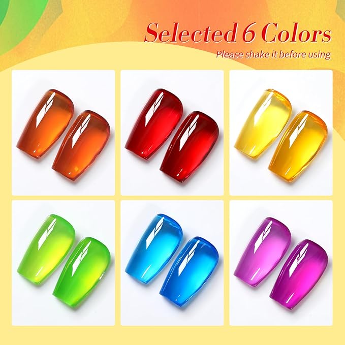 Born Pretty Neon Jelly Gel Nail Polish Polish Blood Wine Red Burgundy Brown Blue Purple Green Translucent,Spring Summer Soak Off U v LED Light Cure Nail Art Kit for Salon Manicure and DIY at Home
