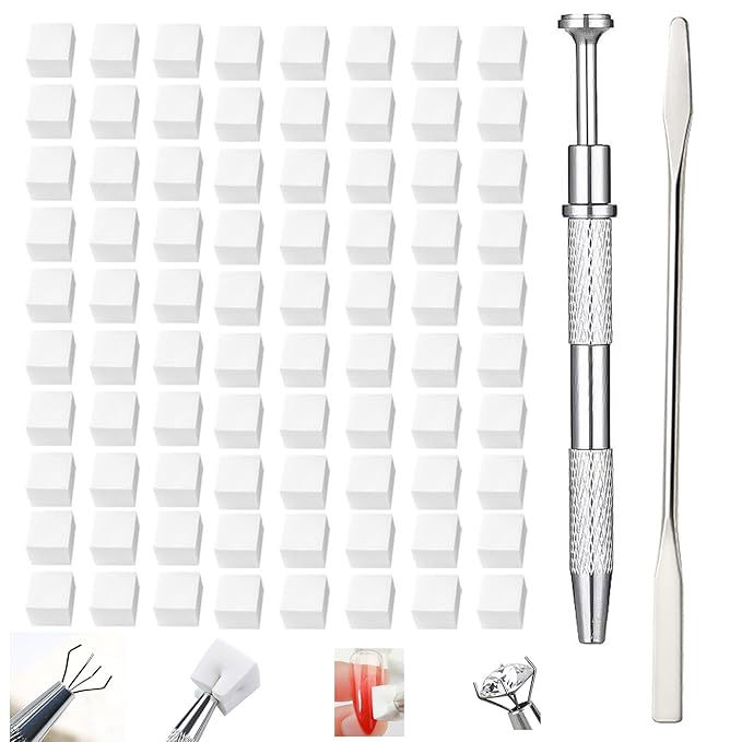 100Pcs Soft Nail Sponges for Ombre, Nail Art Tools, Nail Art Sponges with Grabbing Pen,Stir Spoon, Ombre Nail Brushes, Manicure Professional Accessories Supplies