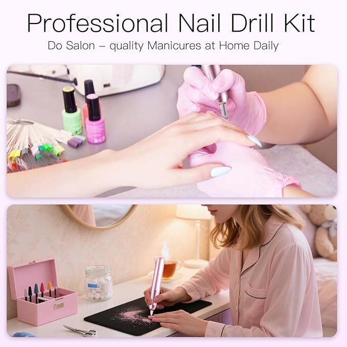 LKE Electric Nail Drill & File Kit,Professional Manicure Pedicure Tools for Acrylic Gel Nails,Nail Drill Bits Bands for Home & Salon Use(New-Rose Gold)
