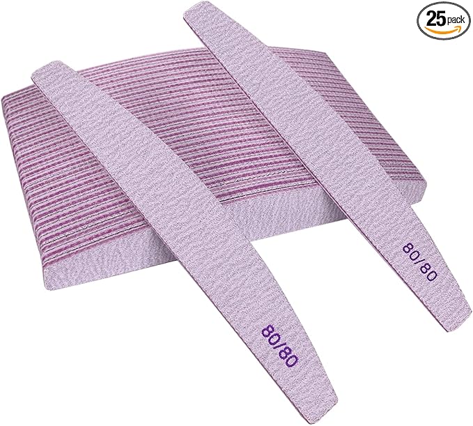 80/80 Grit Nail Files (25 Pack), Emery Boards for Acrylic Nails and Gel Nails, Coarse Nail File Double Sided 80 Grits Emory Professional Nail Filers Reusable Washable Manicure Curved Gray Bulk