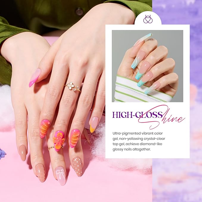 beetles Spring Gel Polish Set - 32 Colors Purple Orange Red Brown Black White Blue Nude Green Gel Polish Set All Seasons Kit with Base Top Coat UV LED Needed Gifts for Women Fingertips Canvas
