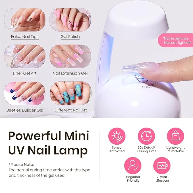 Beetles Tipex Nail Tips Kit Square Medium, 224Pcs 16 Sizes,Pre-building Pre-Etched Strong Thicker Acrylic Tips with Mini U V Lamp Tipex Nail Glue