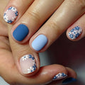 Flower Press on Nails Short Square Fake Nails with Spring White Blue Floral Designs Light Blue Matte Full Cover False Nail Acrylic Flowers Stick on Nail for Women 24Pcs