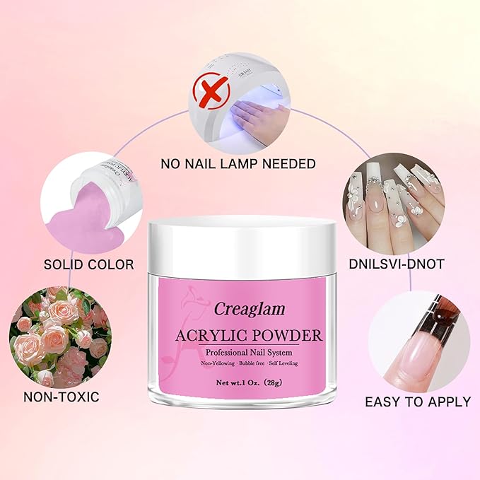 Acrylic Powder Large Capacity: 3Pcs 1 Oz. Orchid Glitter Super Nail Polymer for 3D Art Carving French Extension - 28g Pink-a-boo Phlox Pink Professional Acrylic Powder No Need Lamp