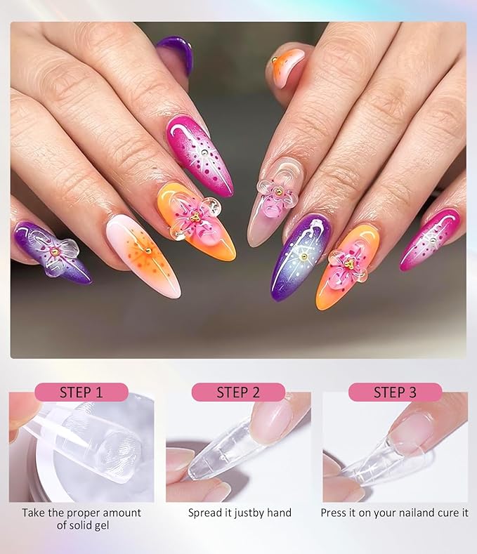 Solid Builder Gel and Chrome Nail Powder Kit BISHENGYF: 60g 4 In 1 No Wipe 3d Sculpting Nail Gel Aurora Pink White Pearl Chrome Nail Powder Clear Non-Sticky Hand Extension Glue for Nail Decoration