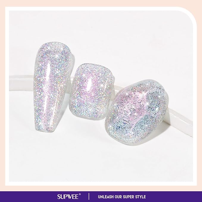 Glitter Holographic Nail Polish Quick Dry High Glossy Shiny Shimmer Nail Polish Oil-based Holo Fingernail and Toenail Air Dry Fast Beauty Art Manicure Gift For Women Girls 16ml, 0.54fl oz