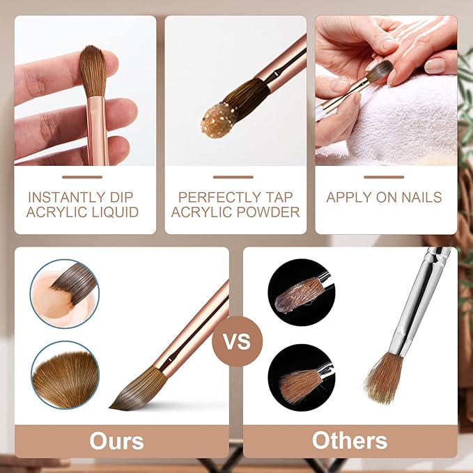 Acrylic Nail Brush Size 8,KEMEISI 100% Pure Kolinsky Nail Art Brushes Sturdy Handle Oval Shaped Acrylic Powder Nail Design Tools for Professional Manicure DIY Home Salon (Gold)