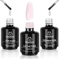 beetles Gel Polish 3 Pcs 15ml No Wipe Gel Top and Base Coat Bubble Bath Gel Polish Soak Off Uv Lamp-Long Lasting Glossy Top Base Gel Milky Pink Gel Nail Polish Jelly Gel Polish Set for Women