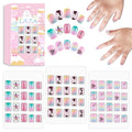 Laza 60pcs Children Nails Press On Pre-glue Full Cover Glitter Diamond Star Rainbow Clouds Short False Nail Kits for Kids Teenager Girls - Pink Green Unicorn