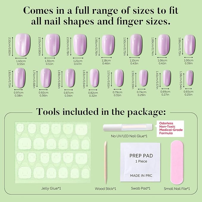 Luxbon Rounded Press On Nails with No-Cure Nail Glue and Tool Kit – Short Stick On Nails Cat Eye Soft Gel Tips 25-30pcs Full Size Set, Reusable Fake Nails for Women, Salon Look at Home, Purple