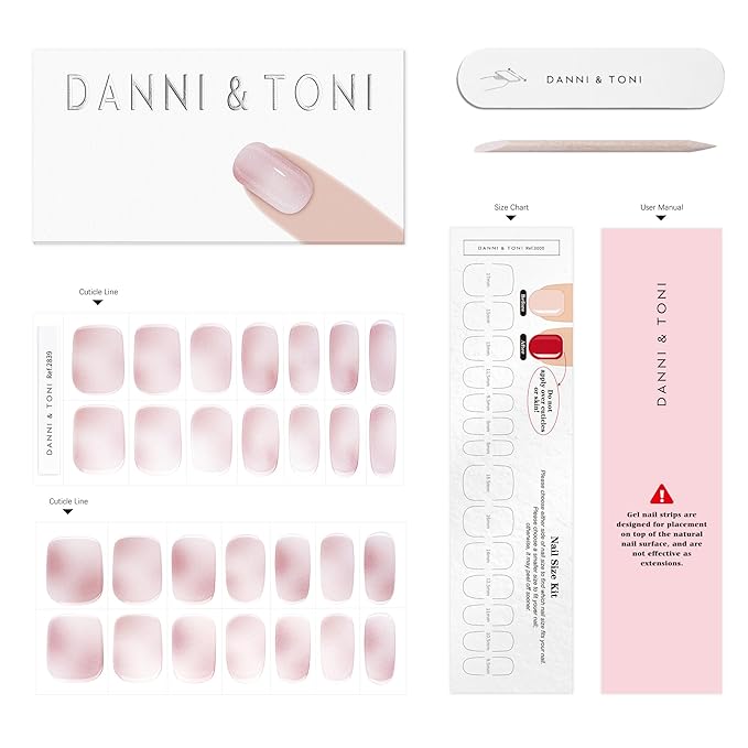 DANNI & TONI Semi Cured Gel Nail Strips Pink Tie Dye Mirror Gel Nail Wraps 28 Stickers | Rosy Halo