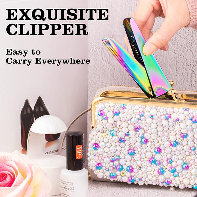 Chameleon Premium Adjustable Nail Clippers for Acrylic Nails, Belleboost Rainbow Color Professional Stainless Steel Fake False Nail Tip Clipper Cutter Trimmer, Manicure Tool for Salon Home Nail Art
