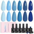 Beetles Blue Gel Polish Set Gel Nail Polish 6 Colors Light Baby Dark Navy Blue Soak off Uv Led Lamp Needed Manicure DIY Home Gifts for Women Ocean Range