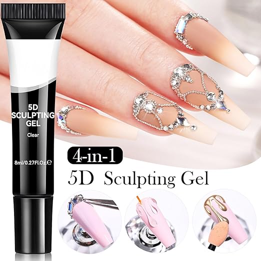 3pcs Nail Sculpting Gel | Clear 5D Fingernail Art Gel | 8ml Sculpting Molding Nail Glue for Beginner Professional Home Salon Wedding Halloween Christmas Party Girls