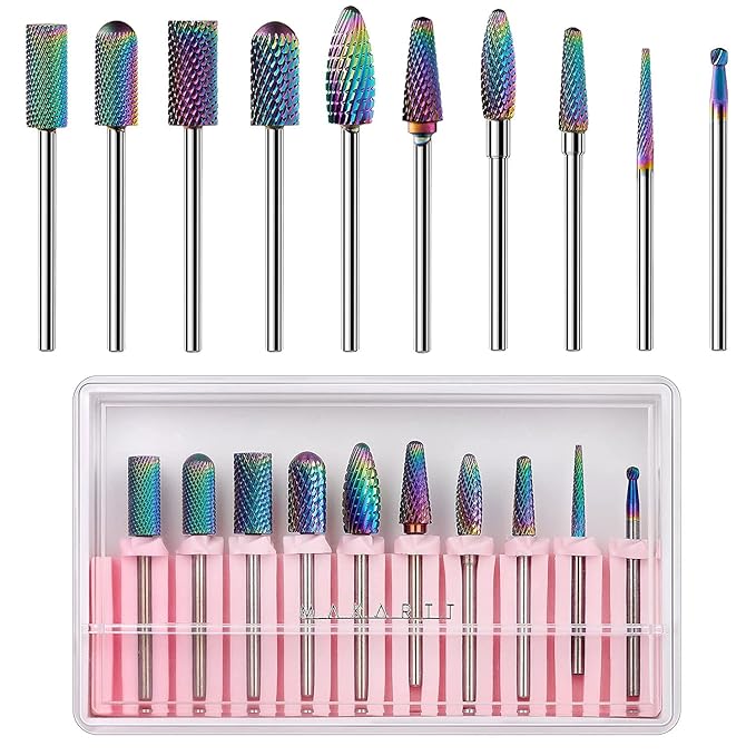 Makartt Nail Drill Bits Set with Nail Drill Bits Holder Bundle, 10Pcs Tungsten Carbide Nail Drill Bits, Nail Bits Organizer Container 30 Holes Manicure Tools (Not Inlcude Drill Bits)