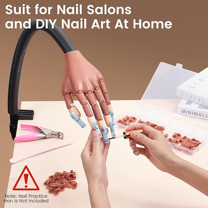 Fit for Wilfniee Magnetic Hand Only- 200PCS Replacement Nail Tips for Magnetic Practice Hand - Clear Brown Refill Acrylic Fake Nail Tips for Magnetic Nail Practice Hand