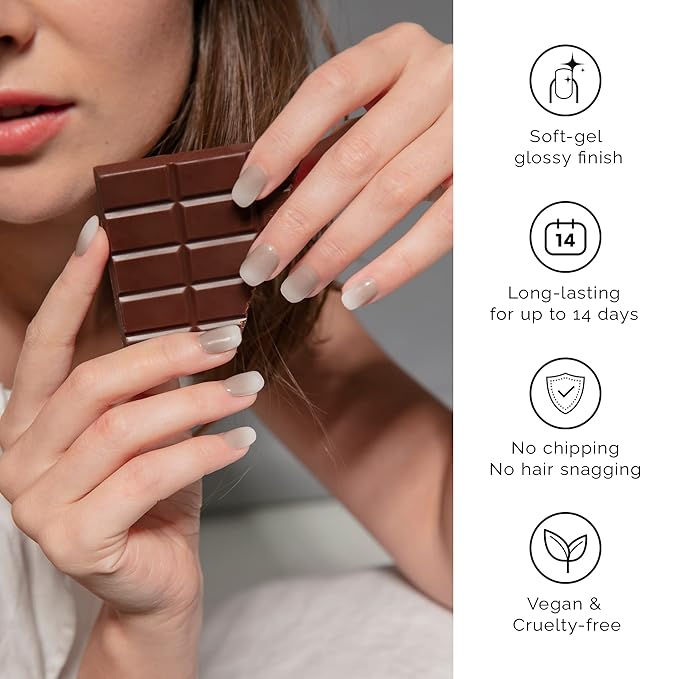 NAILOG Semi Cured Gel Nail Strips (20 Extra Long Polish Stickers/Wraps) │ Glossy & Long Lasting Soft Gel Finishing (Caffe Latte)