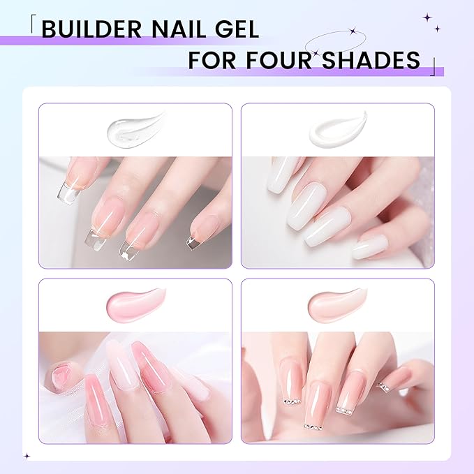 FINGER SECRET Hard Gel For Nails Builder Gel for Nails,White Transparent Pink Nude 3D Sculpting for Nail Extension & Builder 1.05fl.Oz/30g