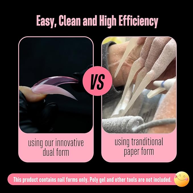 NOVO OVO Halloween Curved Stiletto 3D PINK Nail Dual Forms for Poly Gel Extension of Eagle Claw, XL XXL Hawk Curve Sculptural Acrylic Nails, Reusable Molds Nail Art Design 280 Pcs 14 sizes