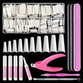 MORGLES Natural Coffin Nail Tips, Natural Coffin Nail Tips Half Cover with Glue, Clipper, Files, Cuticle Pusher and Fork for Salons and Home DIY with Box