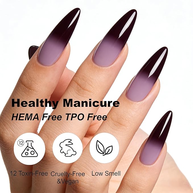 YTD Likomey Color Changing Gel Nail Polish,15ml Grayish Purple To Black Mood Temperature Change Colors Fall Winter Thermal Ombre Salon Quality Manicure UV Nail Gel,HEMA Free TPO Free,WB501