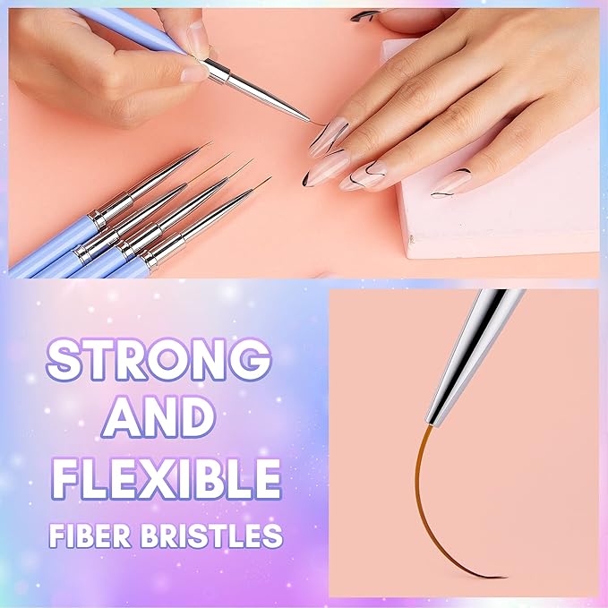 Makartt Nail Art Brushes,Liner for Nails, 5pcs, 7/9/11/15/25mm Bundle with Makartt Builder Nail Gel 15ml 5 in 1 Multifunctional Clear Gel Nail Polish