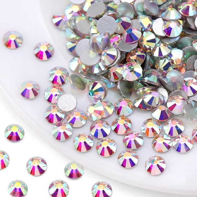 Novani Rhinestones 3000Pcs Flatback Crystal Round Loose Gemstones Glass Rhinestones for Crafts Makeup Nail Art Clothes Shoes DIY Decorations(SS6, 1.9-2.0mm,Crystal AB)