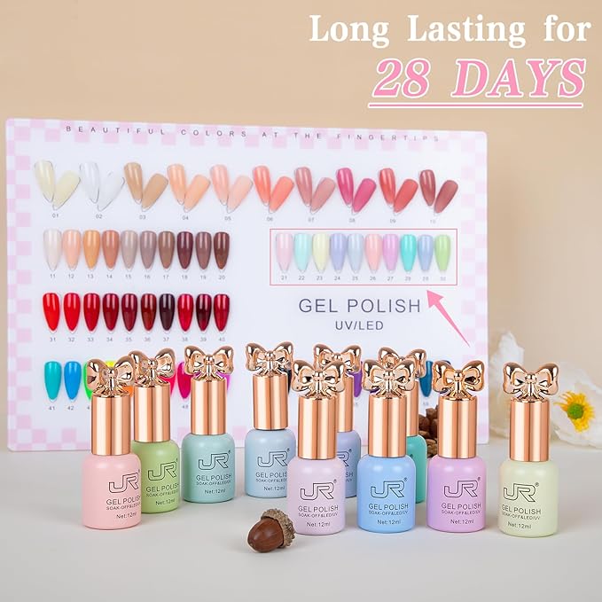 JR 10pcs 12ml HEMA Free Gel Nail Polish Set Including Red Pink Nude Gel Polish Kit UV LED Soak Off Polish Home DIY Gift C Model