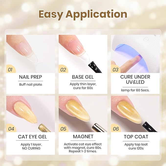 Beetles Lemon Veil Yellow Cat Eye Gel Nail Polish - 15ML Glitter Yellow Cat Eye Spring Gel Polish Magnetic Shimmer Effect Soak Off UV Nail Art Design Salon DIY Manicure Gift for Women