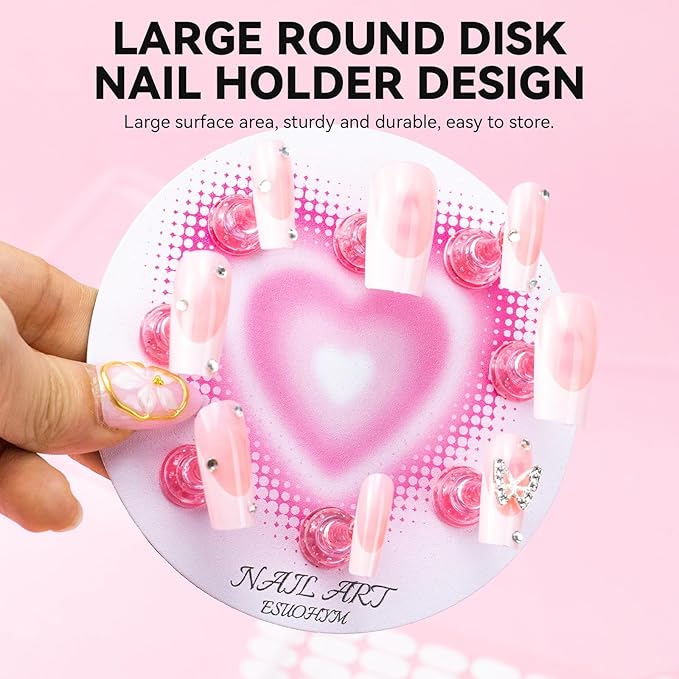 Nail Stands for Press On Nails Painting Display Practice, Powerful Magnetic Nail Tip Holders for Diy Design, Heart Nail Art Stand with 200 PCS Double-Sided Tapes Home Salon Use