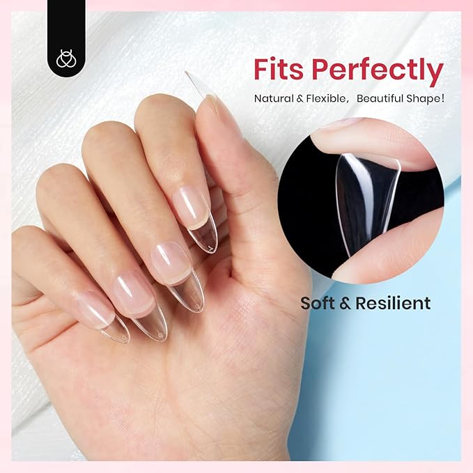 Beetles Gel Almond Medium Nail Tips Clear, 500Pcs 10 Sizes Pre-Shaped Full Cover Soft Acrylic False Nail Tips Almond Shape Easy DIY Press On Fake Nail Extension Salon Gift for Women