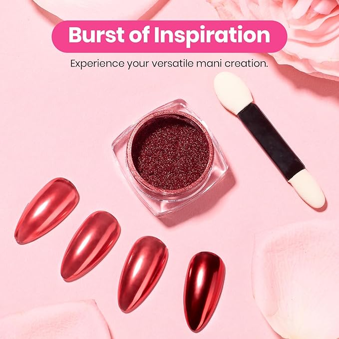 Beetles Valentines Red Chrome Nail Powder Mirror Effect Chrome Powder for Nails Metallic Red Gel Polish Nail Art DIY Decoration Gifts for Women