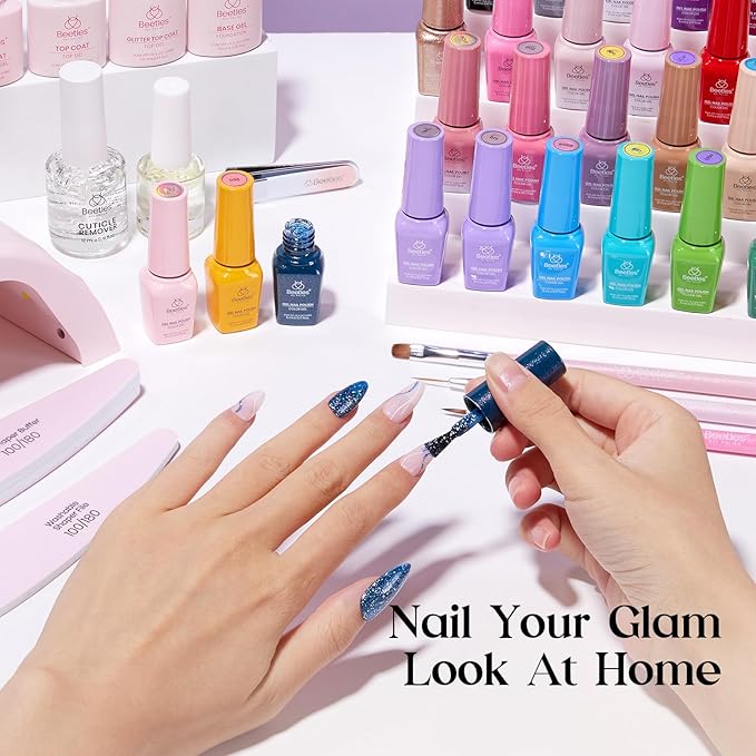 Beetles Gel Nail Polish Kit with U V Light - 35 Colors 68 Pcs Valentines Gel Polish Set One Color One Bottle Seasonal Whispers Nails Kit with Top Base Coat Beauty Must Have DIY Salon Gifts for Women