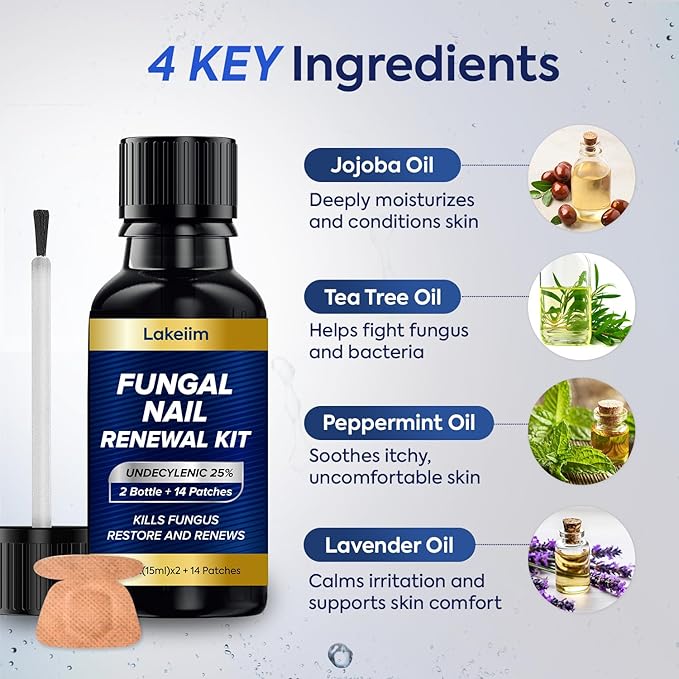 Toenail Fungus Treatment Extra Strength: 25% Undecylenic Acid & Tea Tree Oil - Repairs Yellow Thick Brittle Toe and Fingernails - 2 Bottles with 14 Patches