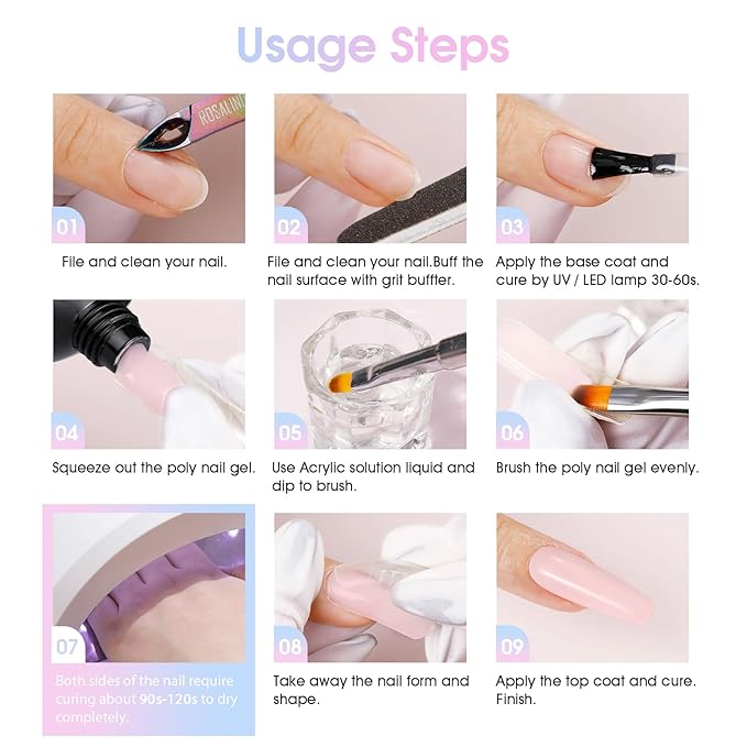 ROSALIND Soft Pink&White Poly Extension Gel for Nails, 2 PCS 1oz/30ml White Poly Nail Gel Light Pink Poly Builder Acrylic Extension, Poly Nail Colors in Tube