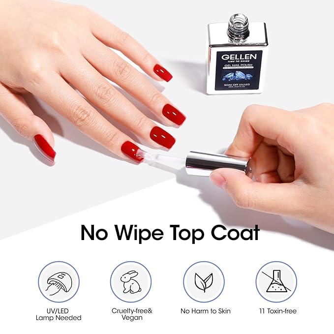 GELLEN 20ml Gel Top Coat, High Gloss Shiny Top Coat Nail Polish, Long Lasting Soak Off UV Light Needed Clear Nail Gel, Home Salon Manicure Gift for DIY Nail Art