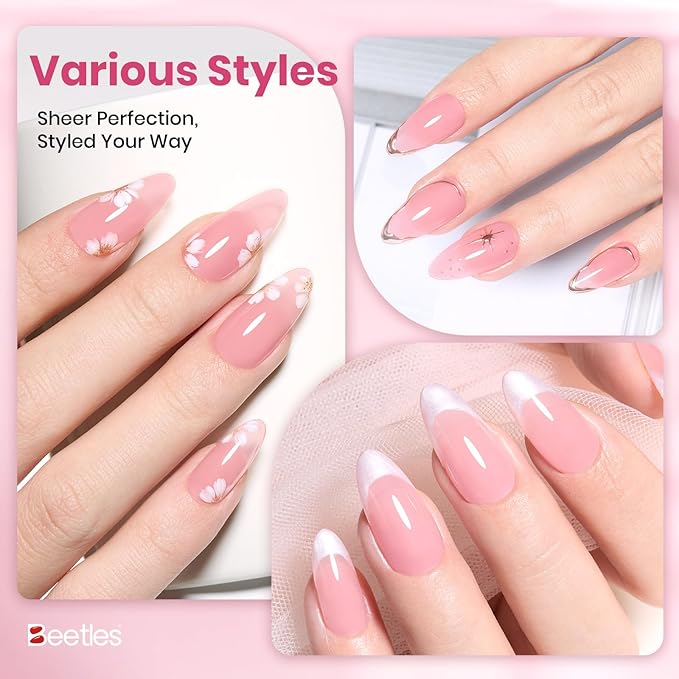 Beetles Dawn Petals Nude Pink Gel Nail Polish - 15ML Neutral Jelly Nude Pink Nail Polish Base Color Nail Concealer Sheer Translucent Soak Off UV French Nail Art Salon DIY Manicure Gift for Women