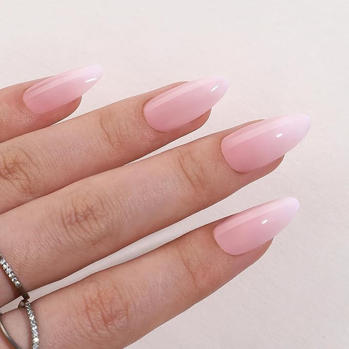 Press On Nails - Peony | Ombre French Tip, Long UV Finish Almond Nails, Salon Quality | 32 Nails, 16 Sizes Kit with Glue and Adhesive Tabs I Female Founded