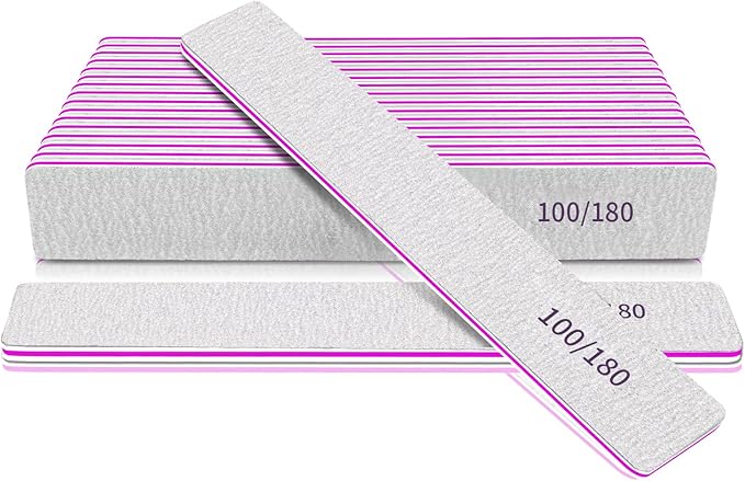 Nail File 100/180 Grit Professional Reusable 12 PCS Double Sides Washable Nail Files for Acrylic and Natural Nails Manicure Tools Suit for Home Salon