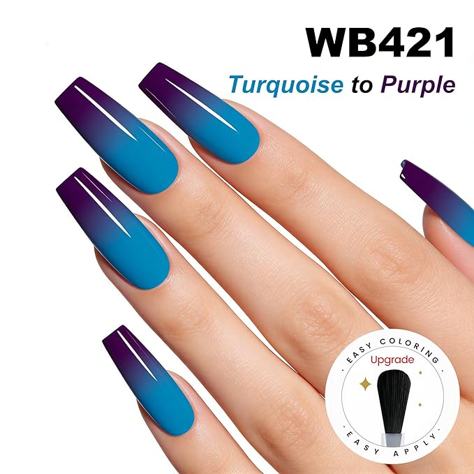 YTD Likomey Color Changing Gel Nail Polish,15ml Deep Purple To Turquoise Green Mood Temperature Change Colors,Thermal Ombre Home Salon Fall Winter Manicure UV Nail Gel,WB421