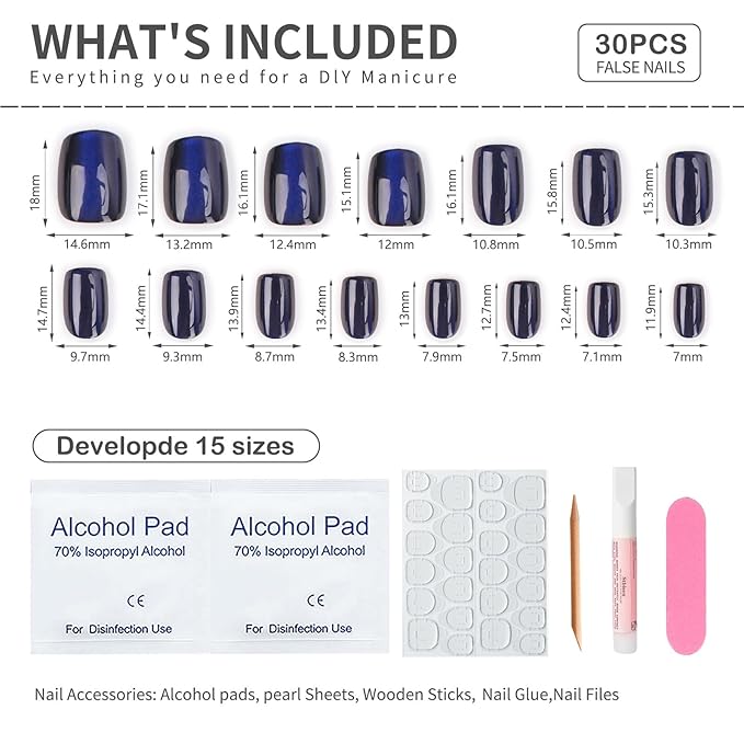 Blue Square Press On Nails Short, Blue to Black Gradient Cat Eye Press on Nails with Glue for Women Ashionable Gel False Nails Reusable Acrylic False Nails Women's Glitter Nails Glue On Nails Kit