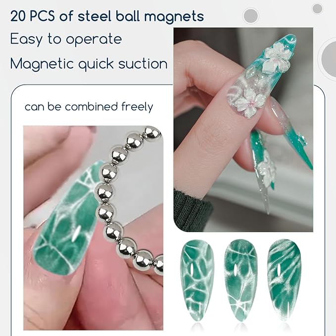 26 Pieces Cat Eye Magnet for Nails 3-in-1 Nail Heart Magnets Cylindrical Strong Nail Magnet Multi-Functional Nail Magnet Wand Flower Magnet Stick Magnetic Beads for Cat Eye Gel Nail Polish