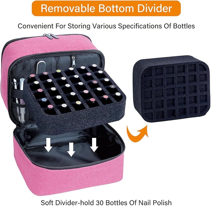Nail Polish Organizer, Handheld Double Layer Organizer Holds 30 Bottles (15 ml/0.5 floz) with Adjustable Dividers for Nail Polish Small Manicure Lamp Manicure Tools Essential and Travel,Wine