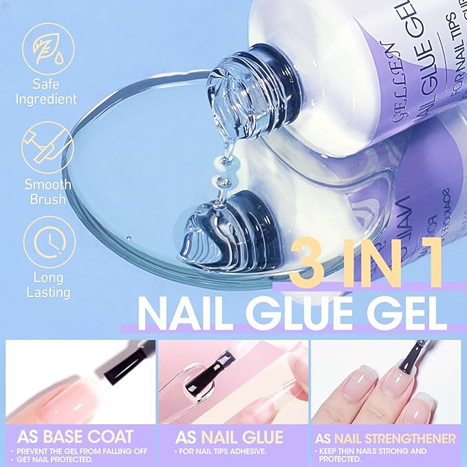 Gellen Gel Nail Kit Coffin 240pcs Nail Tips Extension Set with Everything, Etch X Nail Tips DIY Kit Long Coffin Gel Nail Glue U V Light for Women