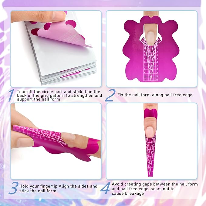 200pcs Nail Form Sticky Nail Forms for Builder Gel Reusable Sturdy Nail Extension Forms Nail Forms for Acrylic Nails Builder Gel Nail Forms, Self-Adhesive Paper Nail Forms Molds Builder NTF051-200pc